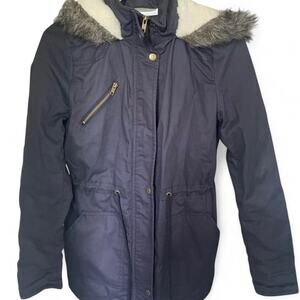 Navy faux fur hooded parka